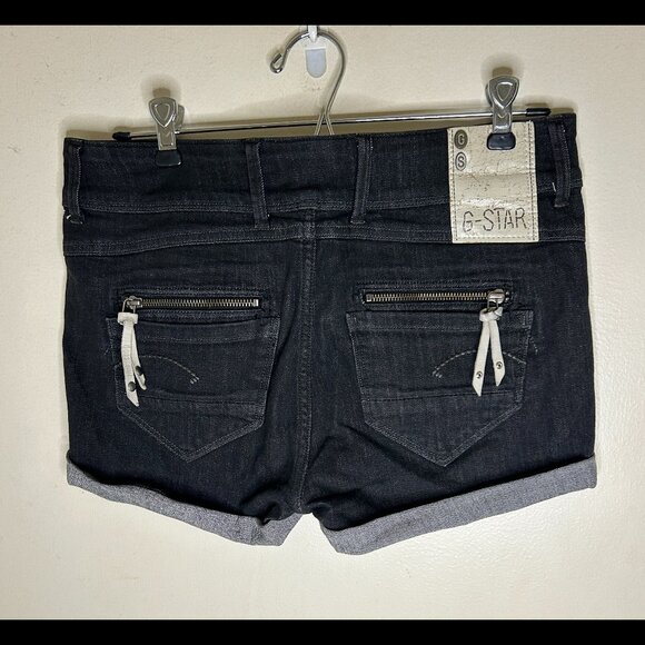 G-STAR RAW DENIM Mini Booty Shorts Dark Wash Black Stretch Denim Sz 27 - Picture 1 of 9